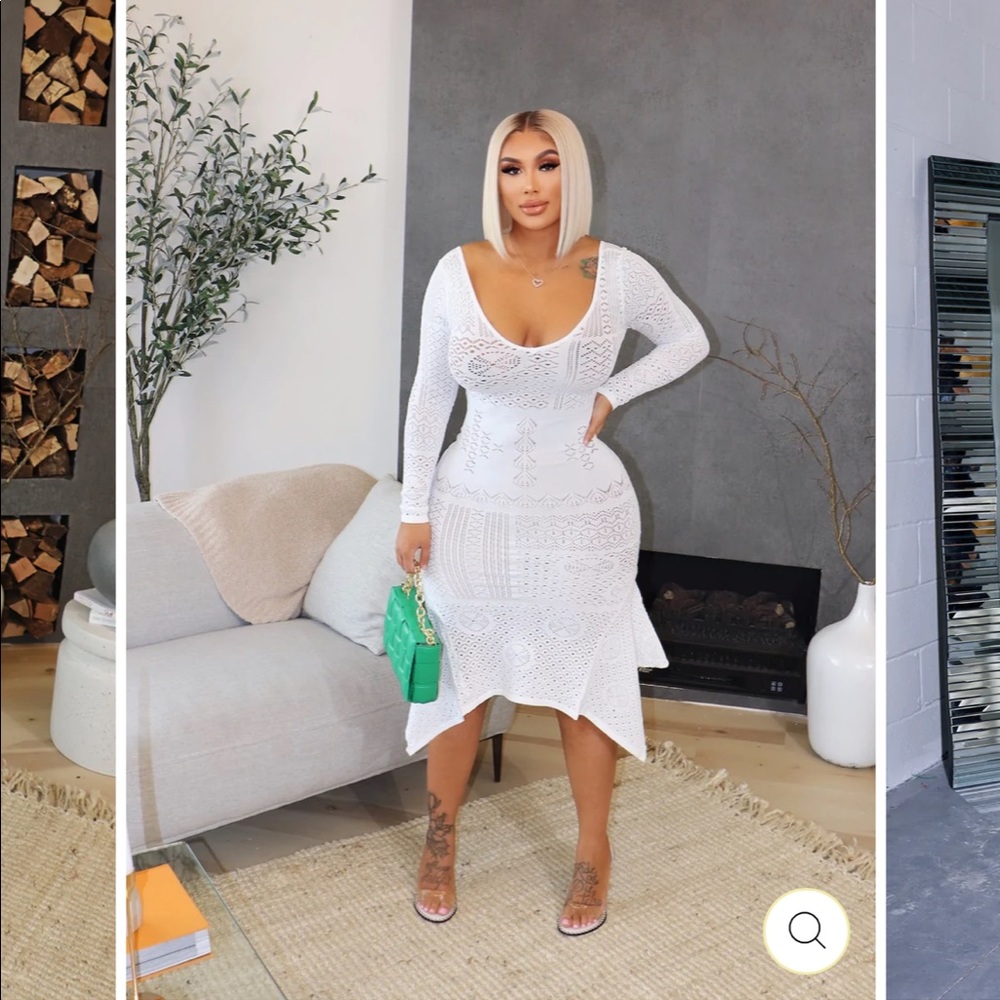 Super stretchy semi sheer white mermaid midi dress